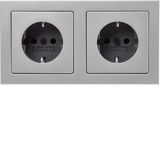 SCHUKO socket outlet combination 2gang, w. frame,Q.3, alu velvety, lac