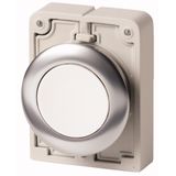 Pushbutton, RMQ-Titan, flat, maintained, White, blank, Front ring stainless steel