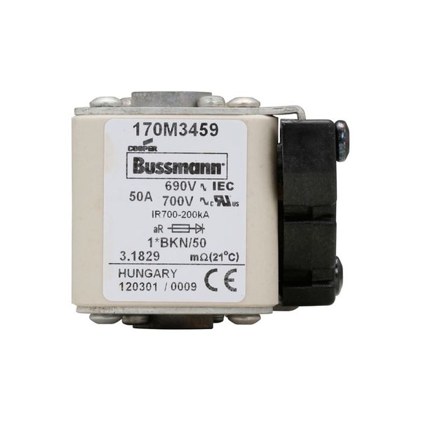 Fuse-link, high speed, 50 A, AC 690 V, compact size 1, 45 x 59 x 51 mm, aR, IEC, UL, single indicator image 13