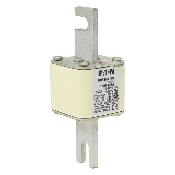 Fuse-link, high speed, 550 A, AC 690 V, DIN 1, 53 x 66 x 138 mm, aR, DIN, IEC, type T indicator image 8