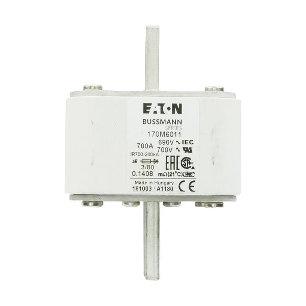 Fuse-link, high speed, 700 A, AC 690 V, DIN 3, 76 x 76 x 109 mm, aR, DIN, IEC, single indicator image 8