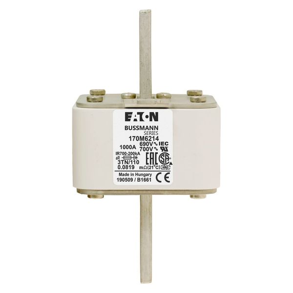 Fuse-link, high speed, 1000 A, AC 690 V, DIN 3, 76 x 90 x 139 mm, aR, DIN, IEC, type T indicator image 17