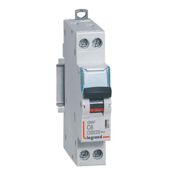 Phase+Neutral circuit breaker DNX³4500 6kA inlet and outlet screw terminal - 1P+N 230V~ 6A curve C - 1 module image 1