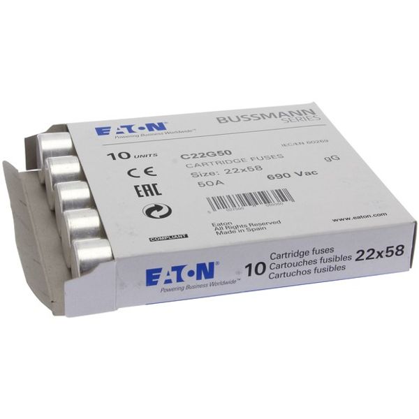 Fuse-link, LV, 50 A, AC 690 V, 22 x 58 mm, gL/gG, IEC image 1