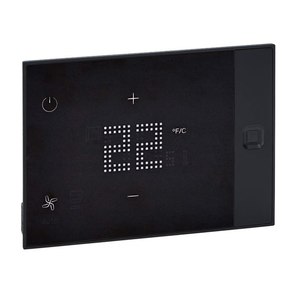 Ux One 230V touch screen thermostat for hotel room heating and air conditioning management recessed version - black image 1