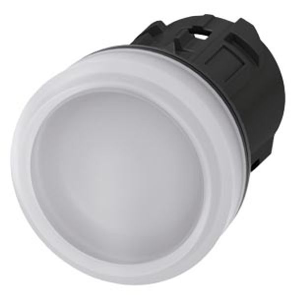 Indicator light, 22 mm, round, plastic, white, lens, smooth, with laser labeling, upper case and lower case, always upper case at beginning of image 1