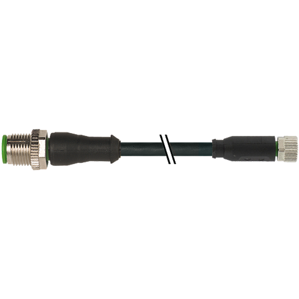 M12 male 0° / M8 female 0° A-cod. PUR 3x0.25 bk UL/CSA+drag ch. 12.5m image 1