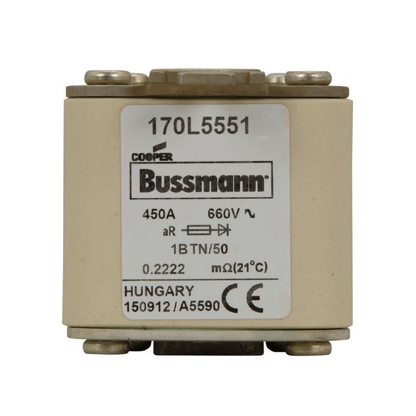 Fuse-link, high speed, 450 A, AC 660 V, Size 1, 53 x 53 x 51 mm, aR, IEC, single indicator image 12