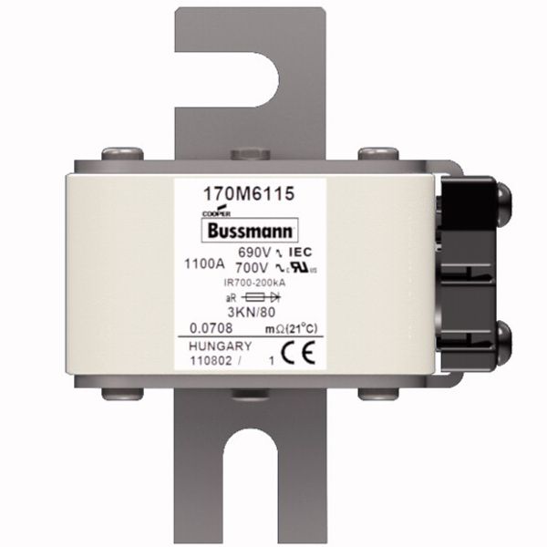 Fuse-link, high speed, 1100 A, AC 690 V, DIN 3, 76 x 92 x 109 mm, aR, DIN, IEC, single indicator image 1