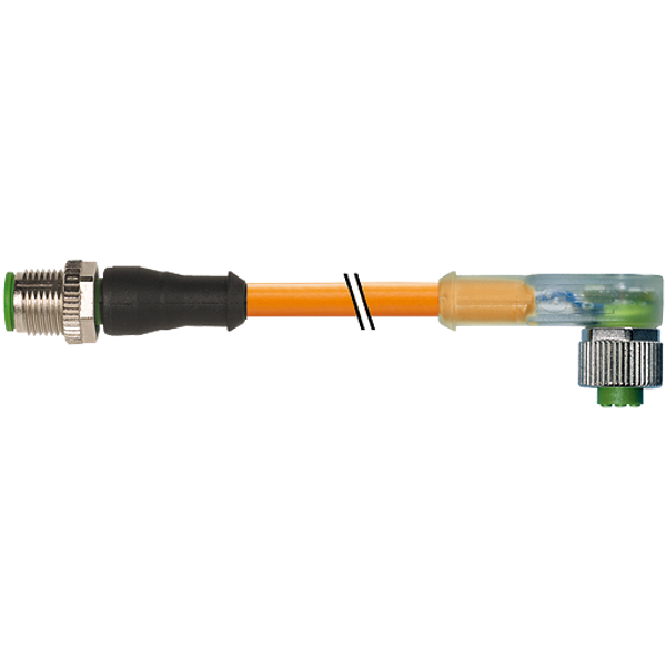 M12 male 0°/fem. 90° A-cod. LED PUR 4x0.34+1x0.5 or+rob+drag-ch 0.6m image 1