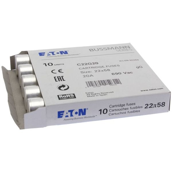 Fuse-link, LV, 20 A, AC 690 V, 22 x 58 mm, gL/gG, IEC image 2