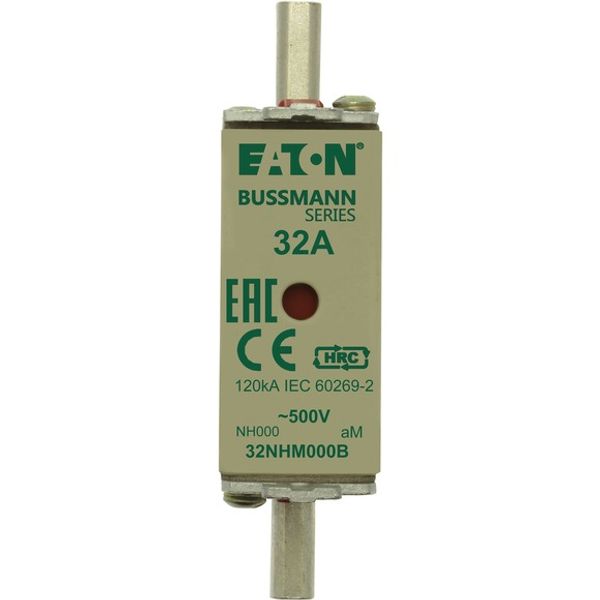 Fuse-link, low voltage, 32 A, AC 500 V, NH000, aM, IEC, dual indicator image 1
