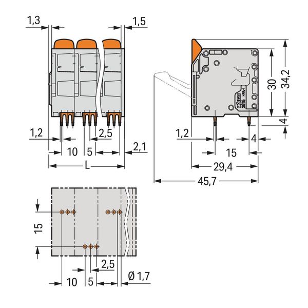 PCB terminal block lever 16 mm² gray image 3