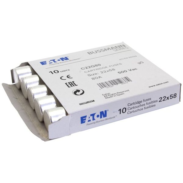 Fuse-link, LV, 80 A, AC 500 V, 22 x 58 mm, gL/gG, IEC image 1