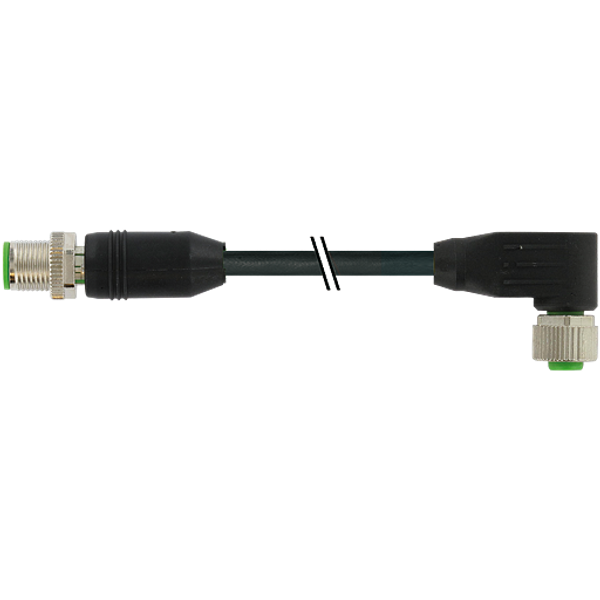 M12 male 0°/M12 fem. 90° Y-cod. PUR AWG20/26 shielded bk+drag-ch 3m image 1