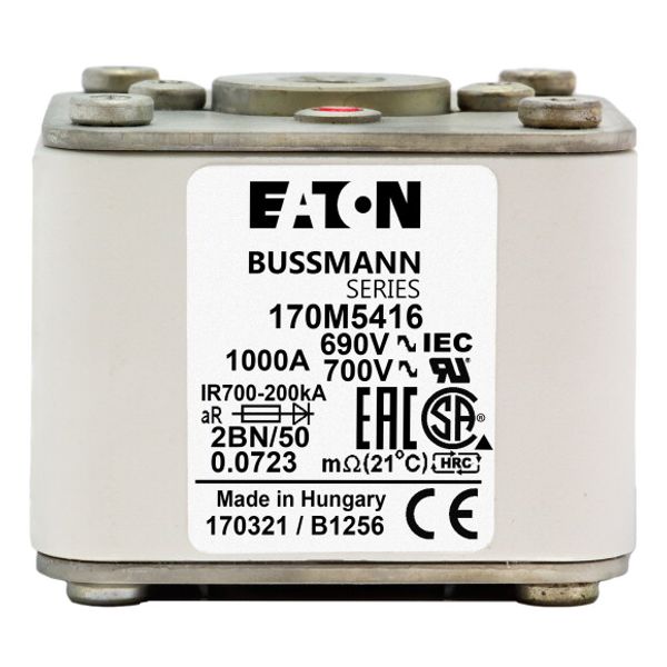 Fuse-link, high speed, 800 A, AC 1000 V, size 2, 59 x 59 x 150 mm, aR, IEC, single indicator image 2