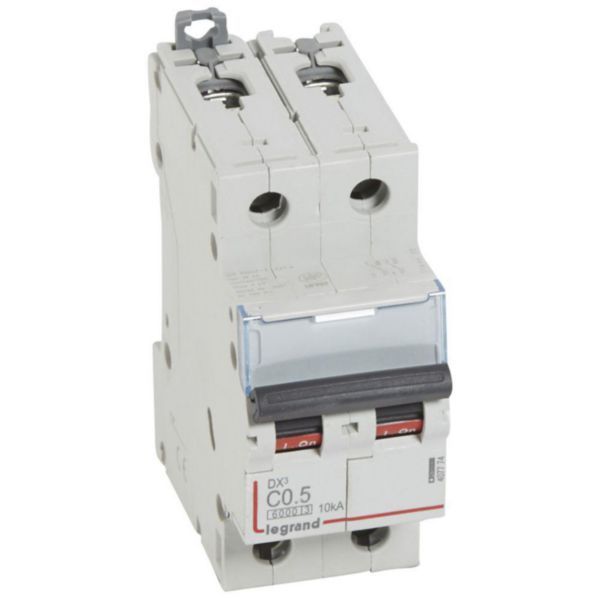 DX³6000 10kA high inlet and low outlet 2P screw circuit breaker 230V~ to 400V~ - 0.5A - curve C - 2 modules image 1