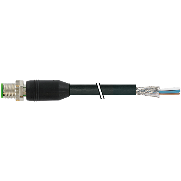 M12 male 0° A-cod. with cable PUR 3x0.34 shielded bk+drag-ch 5m image 1