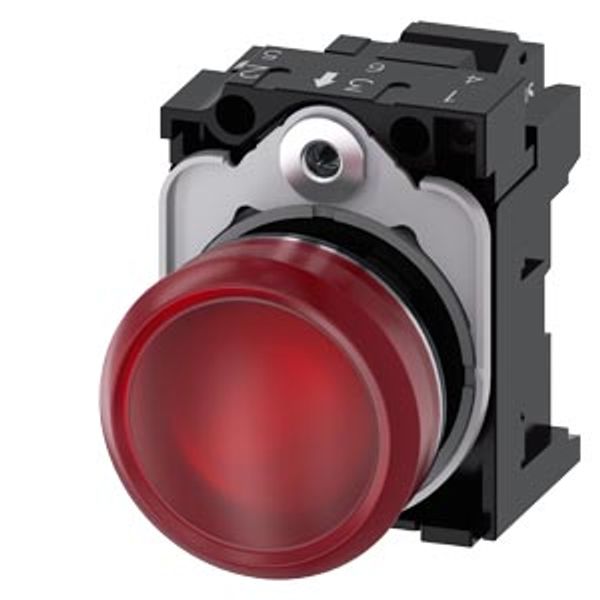 Indicator lights, 22 mm, round, metal, shiny, red, lens, smooth, with holder, LED module with integrated LED 24 V AC/DC, spring-type  3SU1152-6AA20-3AA0-Z Y19 image 2