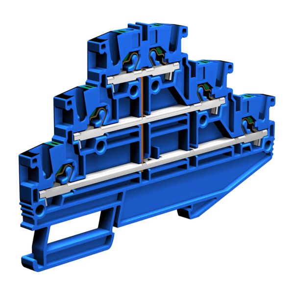 Push-in terminal block 2.5mm2, 3-levels interconnected, blue color image 1