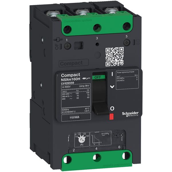 circuit breaker ComPact NSXm H (70 kA at 415 VAC), 3P 3d, 160 A rating TMD trip unit, compression lugs and busbar connectors image 3