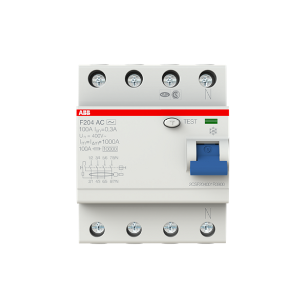 F204 AC-100/0.3 Residual Current Circuit Breaker 4P AC type 300 mA image 1