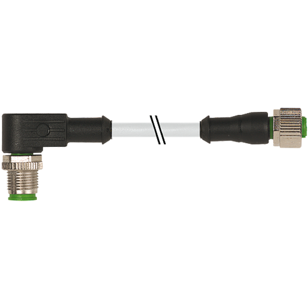 M12 male 90° / M12 female 0° A-cod. PVC 5x0.34 gy UL/CSA 1m image 1