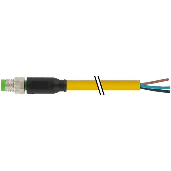 M8 male 0° A-cod. with cable PUR 3x0.25 ye UL/CSA+drag ch. 1m image 1