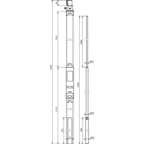 Supp.tube D 50mm L 4700mm GRP/Al w. air- ter.rod D 22/16/10mm L 2.5m,  image 2