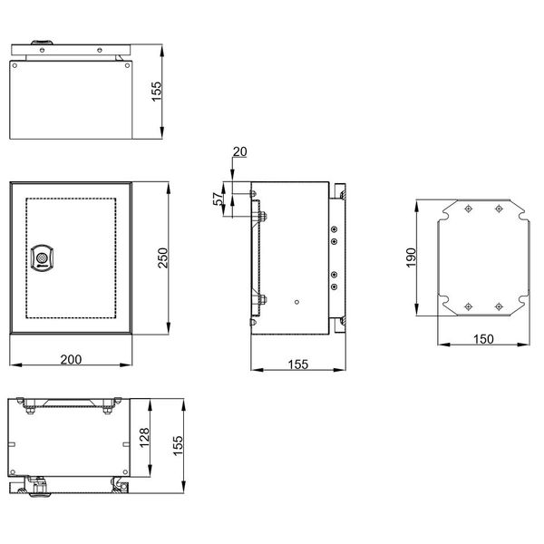 Wall-mounted enclosure 1 door IP65 H=250 W=200 D=155 mm image 2