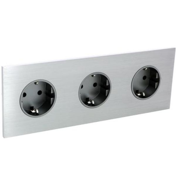 Art d'Arnould univers Epure triple standard Schuko horizontal power socket 2P+E 16A 250V - Brushed Steel image 1