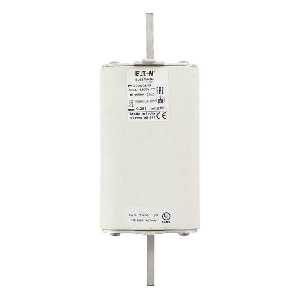 Fuse-link, high speed, 500 A, DC 1500 V, 3L, 75 x 205 mm, gPV, IEC, UL, with indicator image 16