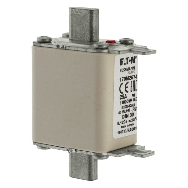 Fuse-link, high speed, 25 A, AC 1000 V, DIN 00, aR, DIN, IEC, single indicator, live gripping lugs image 11