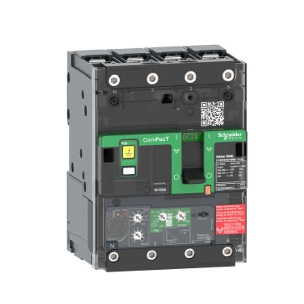 Circuit breaker, ComPacT NSXm 100H, 70kA/415VAC, 4 poles, MicroLogic 4.1 trip unit 100A, lugs/busbars image 2