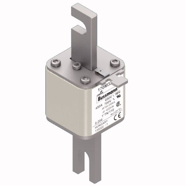 Fuse-link, high speed, 450 A, AC 690 V, compact DIN 1, 45 x 58 x 134 mm, aR, DIN, IEC, single indicator, 80 mm centres image 2