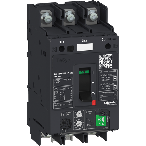 Motor circuit breaker, TeSys GV4, 3P, 2A, Icu 50kA, thermal magnetic multifunction, lugs terminals image 4