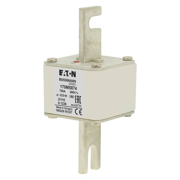 Fuse-link, high speed, 700 A, AC 690 V, size 2, 61 x 75 x 140 mm, aR, DIN, IEC, single indicator image 11