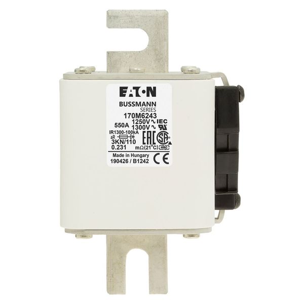 Fuse-link, high speed, 550 A, AC 1250 V, size 3, 76 x 92 x 139 mm, aR, DIN, IEC, single indicator image 17