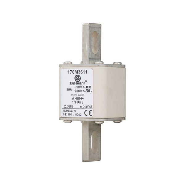 Fuse-link, high speed, 80 A, AC 690 V, compact size 1, 45 x 45 x 110 mm, aR, IEC, UL image 2