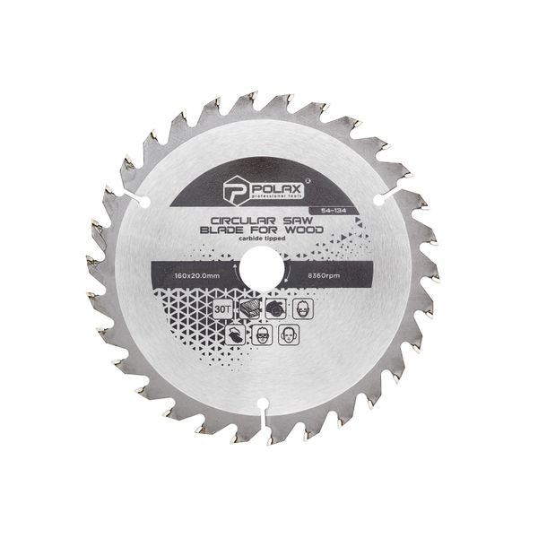 Circular saw blade for wood, carbide tipped 160x20.0/16, 30Т image 1