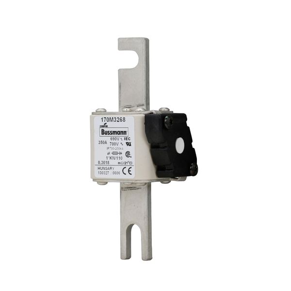 Fuse-link, high speed, 350 A, AC 690 V, compact DIN 1, 45 x 58 x 134 mm, aR, DIN, IEC, type K indicator, 110 mm centres image 13