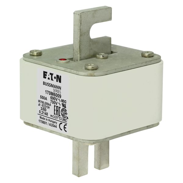 Fuse-link, high speed, 550 A, AC 690 V, DIN 3, 76 x 76 x 109 mm, aR, DIN, IEC, single indicator image 6