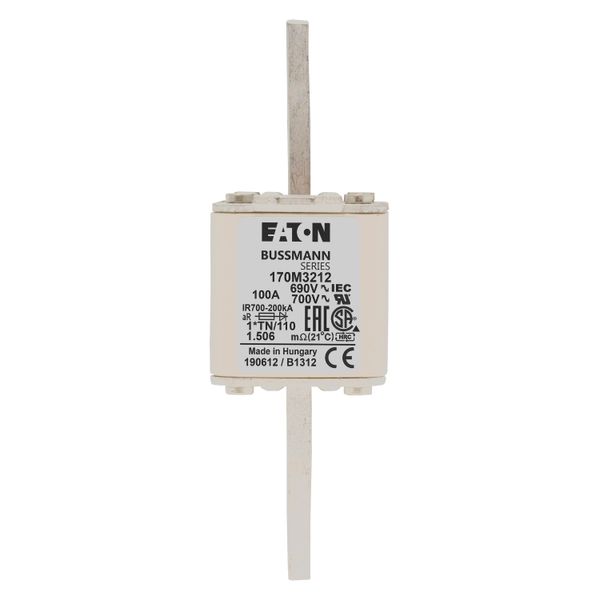 Fuse-link, high speed, 100 A, AC 690 V, compact DIN 1, 45 x 58 x 134 mm, aR, DIN, IEC, single indicator, 80 mm centres image 14