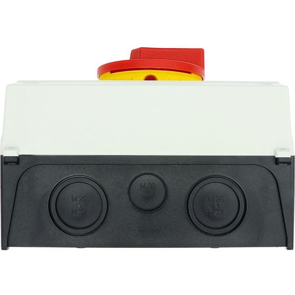 Main switch, P3, 63 A, surface mounting, 3 pole + N, Emergency switching off function, With red rotary handle and yellow locking ring, Lockable in the image 35