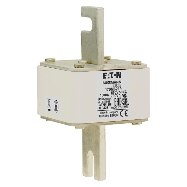 Fuse-link, high speed, 1600 A, AC 690 V, DIN 3, 76 x 90 x 139 mm, aR, DIN, IEC, type T indicator image 20