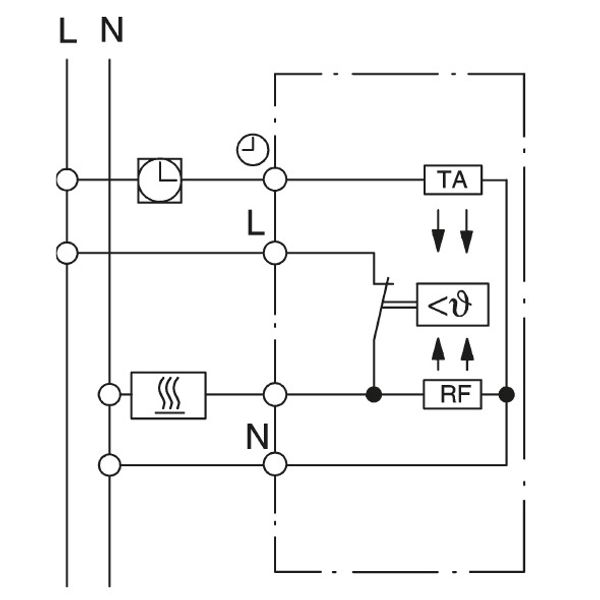 UP room controller, RAL9010 glossy 50x50, 5-30C, AC 230V, 1NC, 10 A, temperature reduction approx.4K image 3