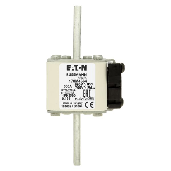 Fuse-link, high speed, 500 A, AC 690 V, size 1, 53 x 69 x 136 mm, aR, IEC, UL, type K indicator, 90 mm centers image 7