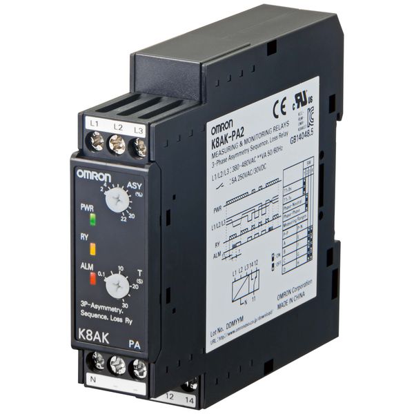 Monitoring relay 22.5mm wide, voltage asymmetry and phase sequence and image 1