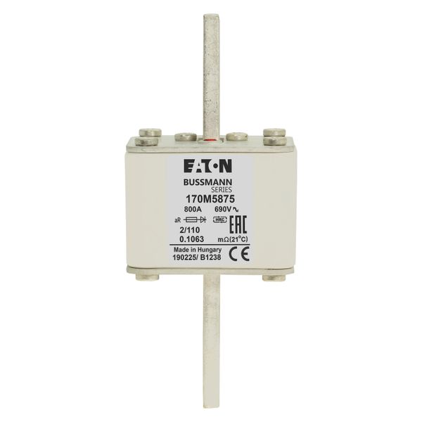 Fuse-link, high speed, 800 A, AC 690 V, size 2, 61 x 75 x 140 mm, aR, DIN, IEC, single indicator image 14