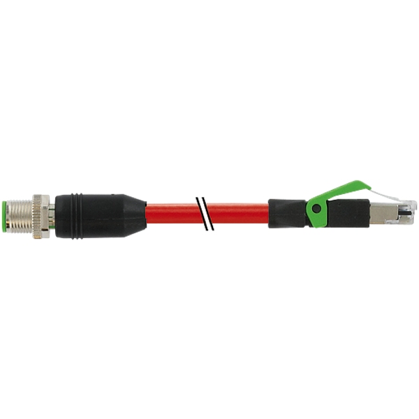 M12 male 0° D-cod./RJ45 male 0° PUR 1x4xAWG22 shielded rd+dragch 16m image 1